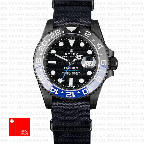 Rolex Gmt Master Ii Pro Hunter Dlc Blue Black Ceramic Nato Strap 40mm Oversized 116710 Replica