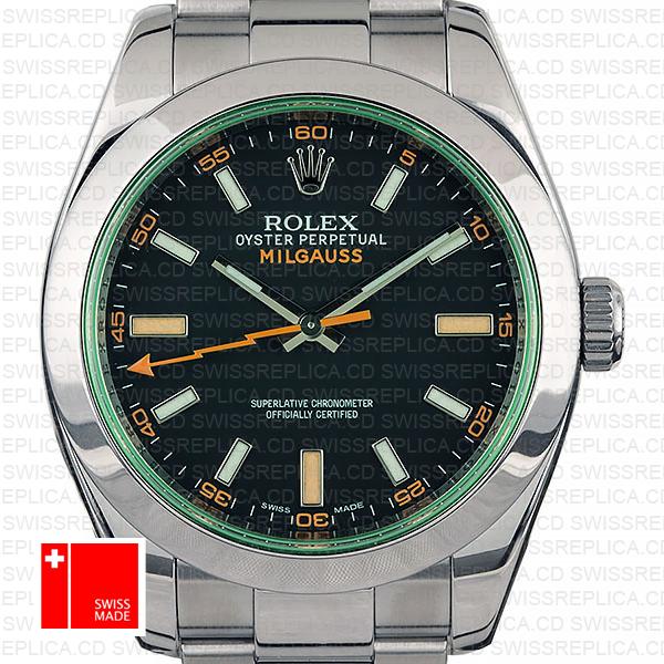 Rolex Milgauss Black Dial Green Crystal 40mm 116400 Swiss Replica
