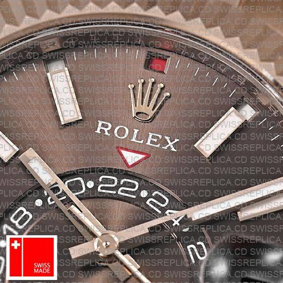 Rolex Sky-dweller 18k Rose Gold Rubber Band Chocolate Brown Stick Dial 42mm Ref.326235 Swiss Made Replica Superclone