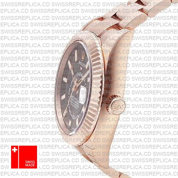 Rolex Sky-dweller 18k Rose Gold Oyster Chocolate Brown Stick Dial 42mm Ref.326935 Swiss Made Replica Superclone