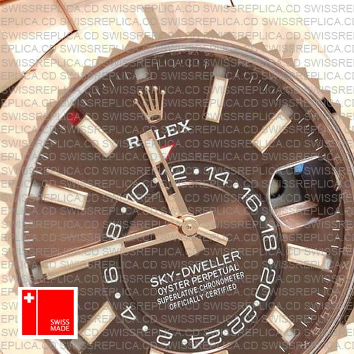 Rolex Sky-dweller 18k Rose Gold Oyster Chocolate Brown Stick Dial 42mm Ref.326935 Swiss Made Replica Superclone