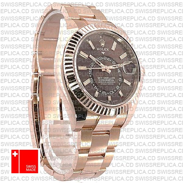 Rolex Sky-dweller 18k Rose Gold Oyster Chocolate Brown Stick Dial 42mm Ref.326935 Swiss Made Replica Superclone