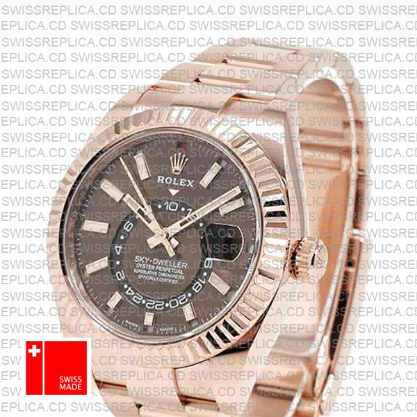Rolex Sky-dweller 18k Rose Gold Oyster Chocolate Brown Stick Dial 42mm Ref.326935 Swiss Made Replica Superclone