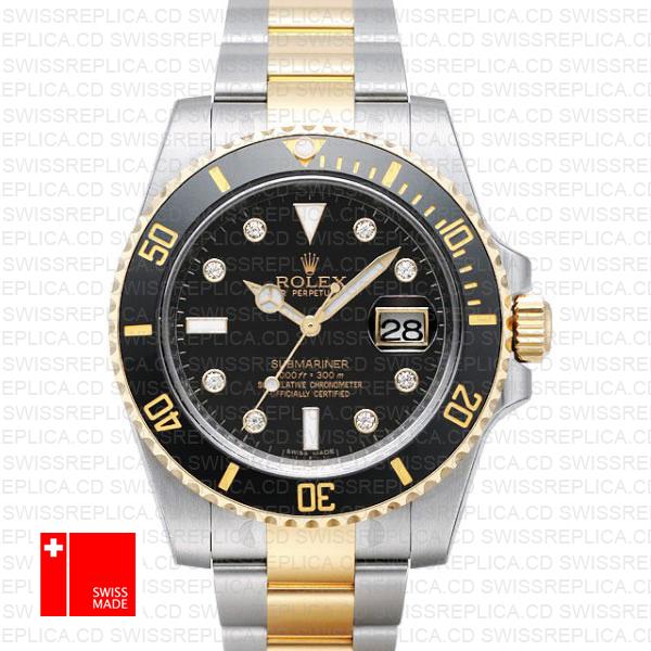 Rolex Submariner 2 Tone Black Diamonds Ceramic 40mm 116613