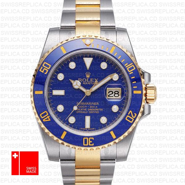 Rolex Submariner 2 Tone Blue Diamonds Ceramic 40mm 116613