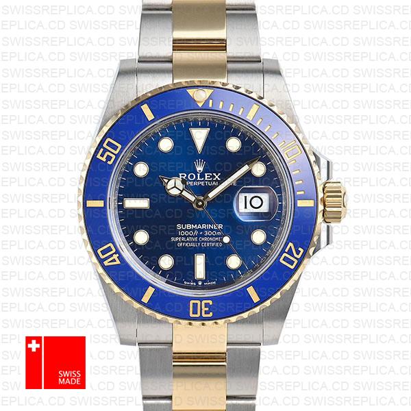 Rolex Submariner 41mm 2tone 904l Steel 18k Yellow Gold Wrap Blue Dial Blue Ceramic Bezel 126613lb Swiss Replica Watch