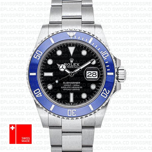 Rolex Submariner 41mm 904l Steel 18k White Gold Wrap Black Dial Blue Ceramic Bezel 126619lb Swiss Replica Watch