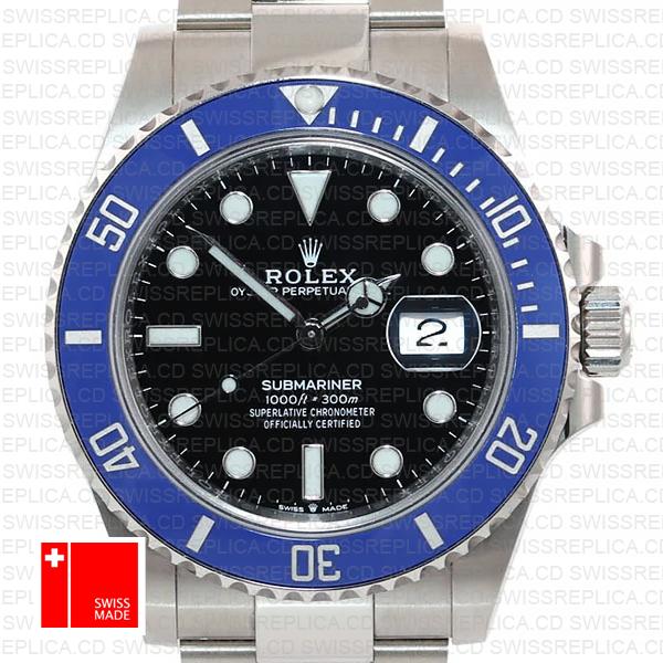 Rolex Submariner 41mm 904l Steel 18k White Gold Wrap Black Dial Blue Ceramic Bezel 126619lb Swiss Replica Watch