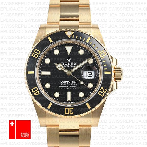 Rolex Submariner 41mm 18k Yellow Gold Wrap 904l Steel Black Dial Ceramic Bezel 126618ln Swiss Replica Watch