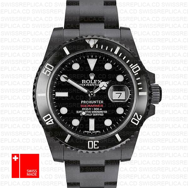 Rolex Submariner Prohunter Dlc Date Black Dial Ceramic Bezel 40mm Oversized 116610 Swiss Replica