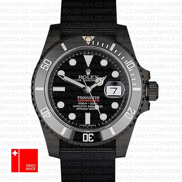 Rolex Submariner Prohunter Dlc Date Nato Black Dial Ceramic Bezel 40mm Oversized 116610