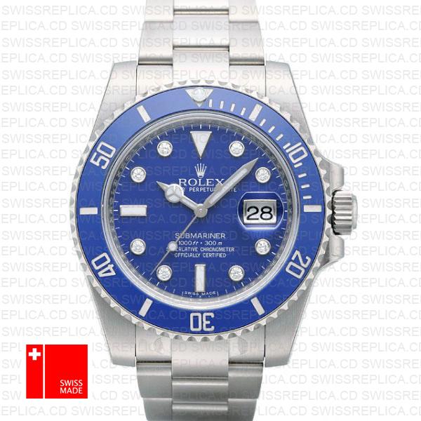 Rolex Submariner White Gold Blue Diamonds Ceramic 40mm 116619