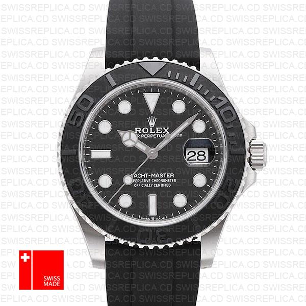 Rolex Yacht Master 42mm Rubber 18k White Gold 904l Steel Black Dial Ceramic Bezel 226659 Swiss Replica