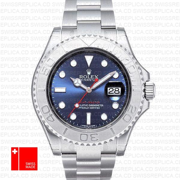 Replica Rolex Yachtmaster Stainless Steel Flexible Bezel Blue Dial